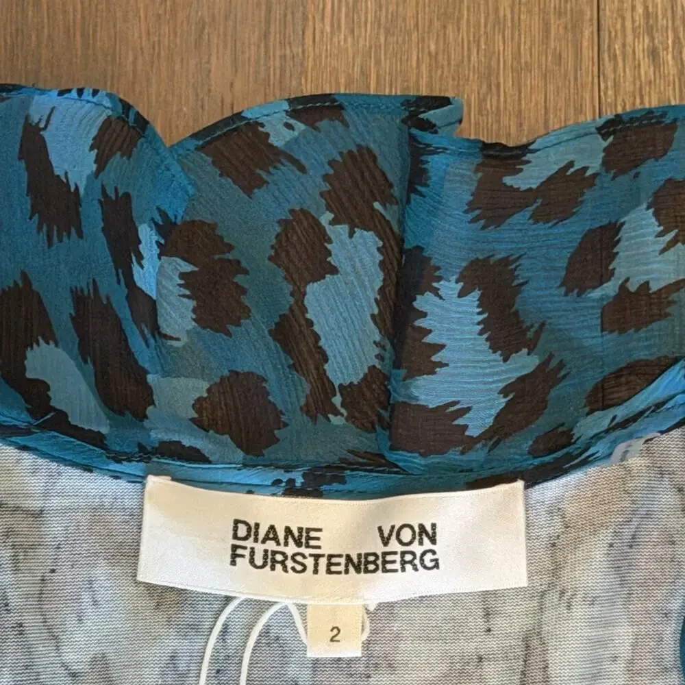 Diane Von Furstenberg DVF Carli Wrap Dress 2 Teal Leopard Silk Jersey NWT - Picture 8 of 12